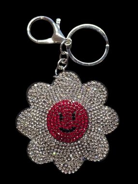 Smiley Flower Rhinestone Bag Charm Keychain